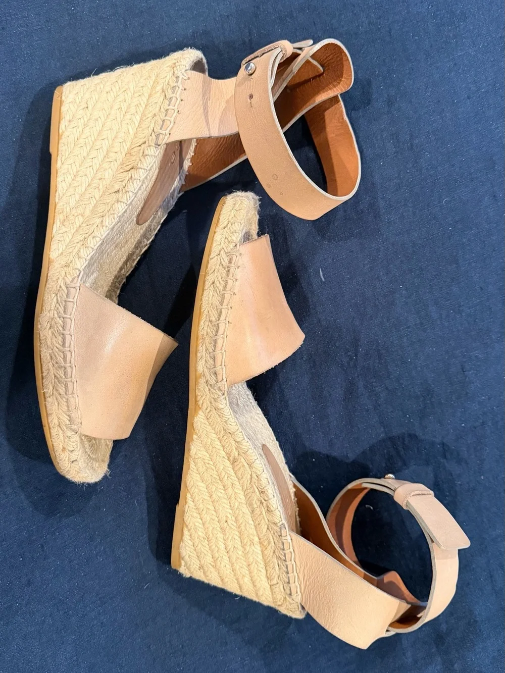 Vince Nude Leather Espadrille Ankle-Strap Sandals